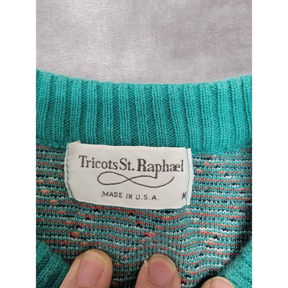 Tricots St Raphael knit Crew Neck Vintage Sweater medium LS USA diamond pattern - Picture 3 of 6